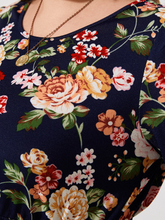 Plus Size Round Neck Floral Print Long Sleeves Dress